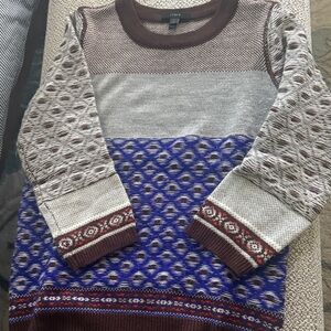J. Crew Brown and Blue Patterned Sweater